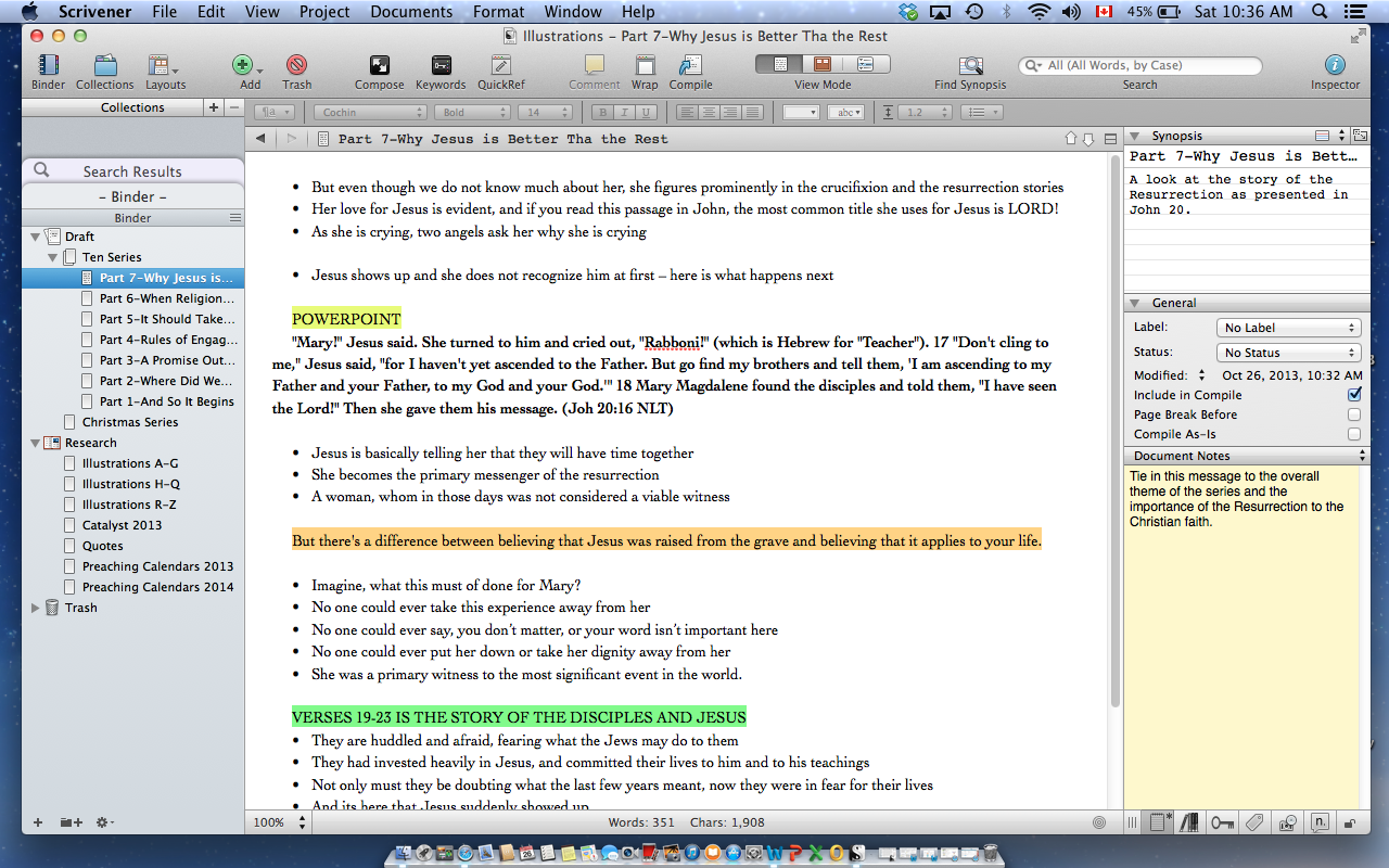 Scrivener for Sermons - or Other Important Writing that is Critical for Your Life