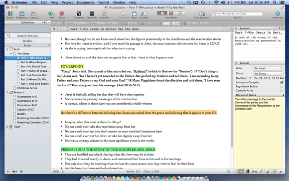 Scrivener for Sermons - or Other Important Writing that is Critical for Your Life